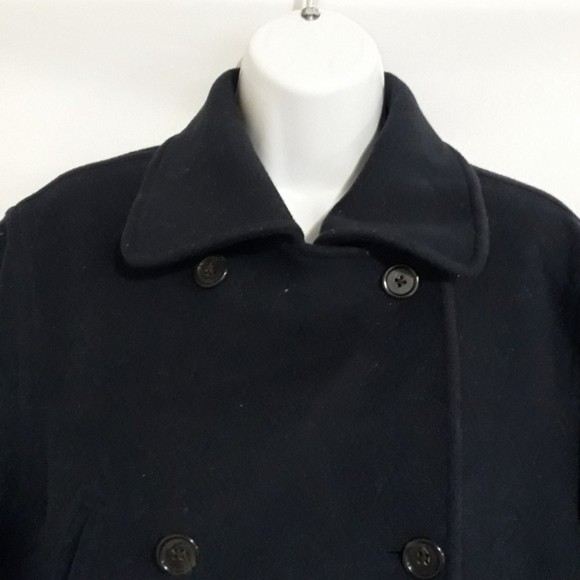 J. CREW Wool Blend Navy Blue Pea Coat sz ST - Picture 2 of 4